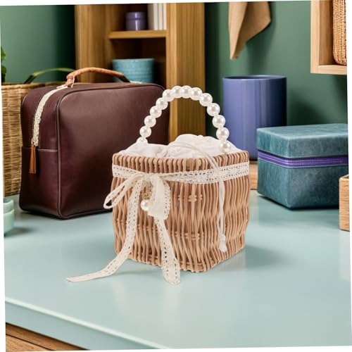 LIGIGWASH Leichte Damen Rattan Tasche aus Atmungsaktivem Handgewebtem Material mit Eleganter Perlenkette und Praktischem Umhängegurt Stilvoller Leichter Sommer Strandbeutel für Urlaub von LIGIGWASH