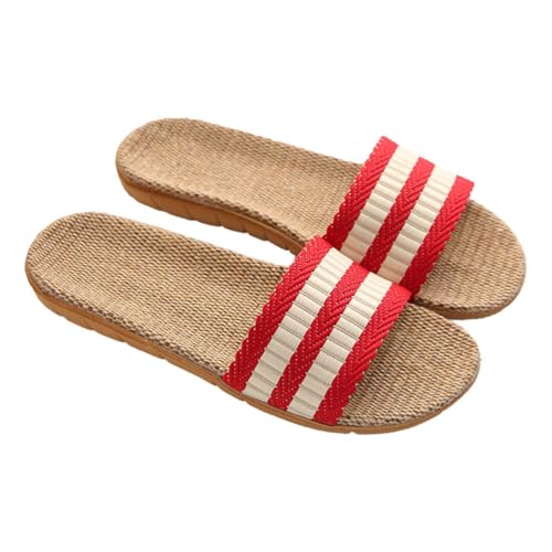 LIGIGWASH Leichte Rutschfeste Baumwoll leinen Hausschuhe für Flache Sohle Atmungsaktiv Langlebig Indoor Frühling Herbst Komfortabel Rot von LIGIGWASH