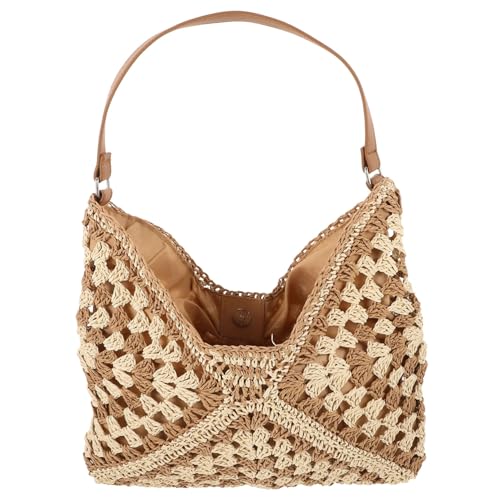 LIGIGWASH Leichte Strandtasche aus Gewebtem Stroh mit Großem Fassungsvermögen Damen Single Shoulder Bag für Urlaub Shopping und Alltag Vielseitige Umhängetasche in Hellbraun von LIGIGWASH