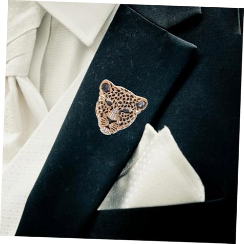 LIGIGWASH Leopardkopf Brosche mit Strasssteinen Modischer Animal Lapel Pin für Herren Eleganter Cardigan Clip Einzigartiges Design in Gold Langlebiges Zubehör für Jacken und Anzüge von LIGIGWASH