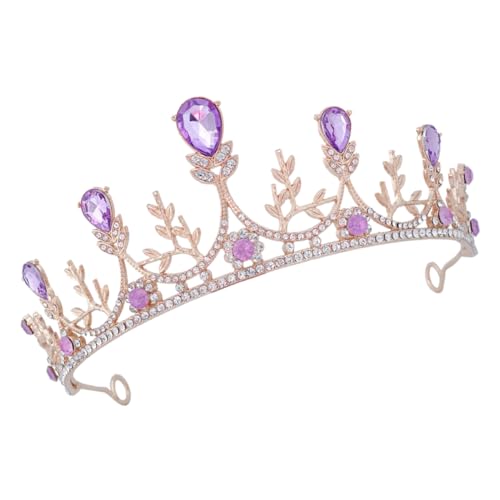 LIGIGWASH Luxuriöser Hochzeit Haarkranz mit Strasssteinen Prinzessinnen Tiara Stirnband für Braut Vielseitiger Haarschmuck für Geburtstagsfeiern und Fasching in Goldviolett von LIGIGWASH