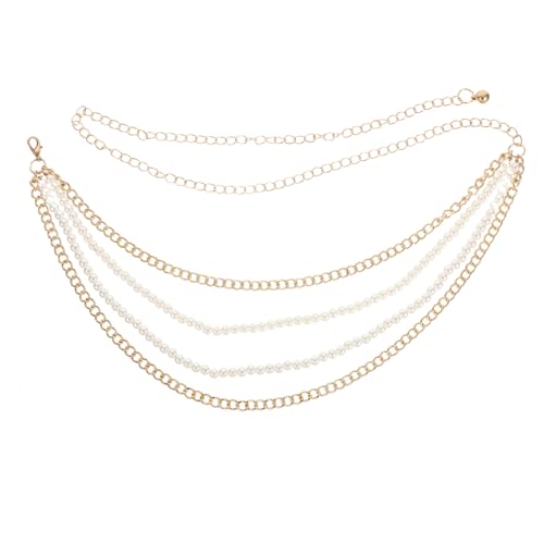 LIGIGWASH Mehrlagige Perlen Taillenkette Damen Verstellbarer Metallgürtel mit Perlenbesatz Elegant Strapazierfähige Hüftkette für Kleider Jeans Anlass Schmuck von LIGIGWASH