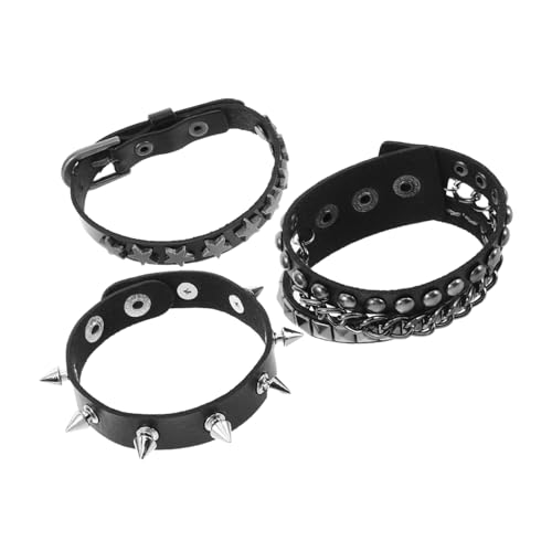 LIGIGWASH Nietenarmband Schwarz Kunstleder Für Männer Frauen Punk Armband Biker-armreif Handschellenarmband Armreif-armreif Mit Druckknopf von LIGIGWASH