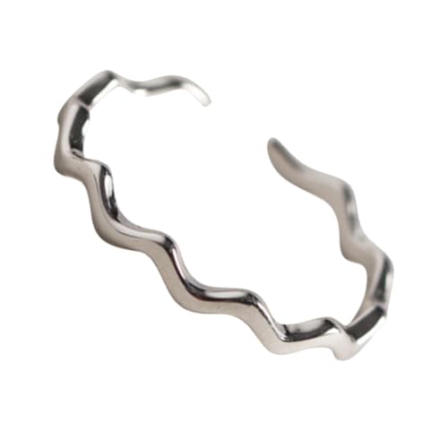 LIGIGWASH Minimalistischer Offener Damenring Silber Weißgold Wellen Design Einstellbarer Feiner Fingerring Modischer Dünner Tail Ring Hand Schmuck von LIGIGWASH