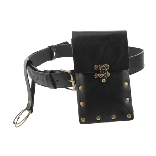 LIGIGWASH Mittelalterliche Gürteltasche PU Renaissance Taillentasche mit Zinklegierung Robuste Bauchtasche LARP Cosplay Zubehör für Damen und Herren Schwarz von LIGIGWASH