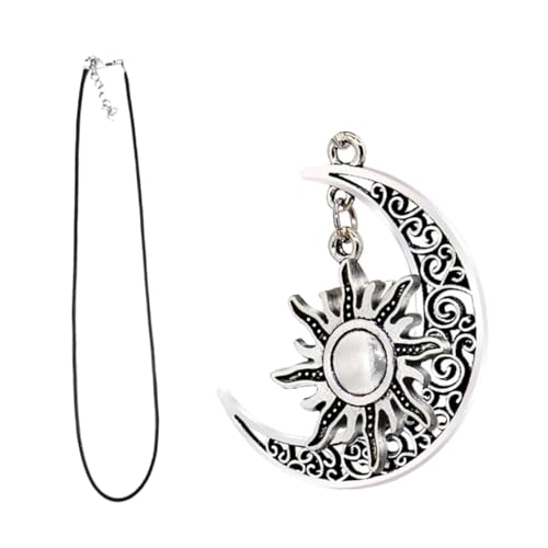 LIGIGWASH Mond sonne Halskette Retro Schlüsselbein Anhänger Lederband Vielseitiger Schmuck für Damen Elegant als Halsschmuck oder Auto Rückspiegel Dekoration Langlebig und Modisch von LIGIGWASH