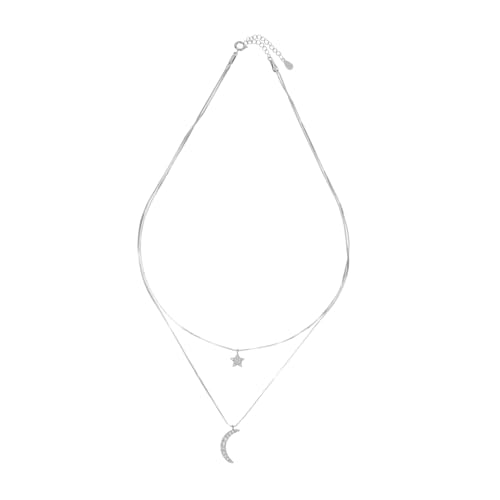 LIGIGWASH Mond und Stern Halskette Damen Silberne Zweireihige Schlüsselbein Kette Leichter Schmuck für Alltag Party und Hochzeit Stilvolles von LIGIGWASH