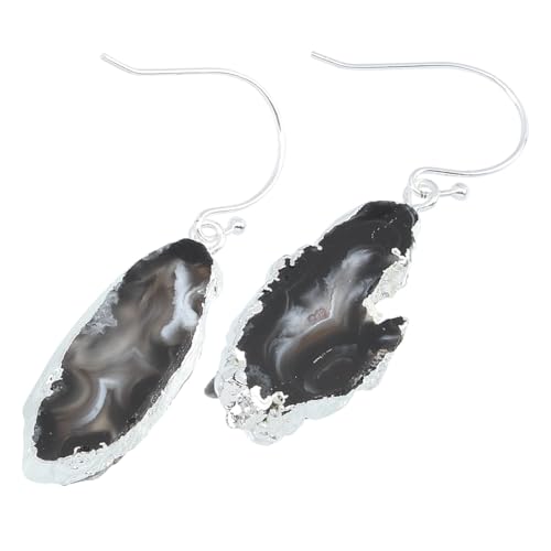 LIGIGWASH Natürliche Agate Ohrhänger Damen Ohrschmuck Ohrstecker Einzigartiges Design Zufälliger Stil Leicht Auszuziehen Dekorativer Schmuck Für Alltag und Fest Silberfarbene Haken von LIGIGWASH