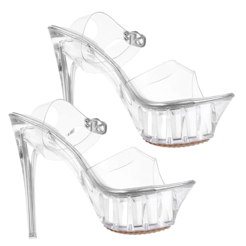 LIGIGWASH Non slip Sommer High heel Sandalen Damen Stilvolle Glitzer Absatzschuhe für Nachtclub und Outdoor Atmungsaktiv Rutschfeste PVC Sohle Vielseitig Kombinierbar Silber von LIGIGWASH