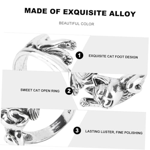 LIGIGWASH Offener Retro Katzen Totem Ring Damen Modischer Silberner Verstellbarer Fingerring Leichter Langlebiger Schmuck für Freunde und Haustierliebhaber von LIGIGWASH