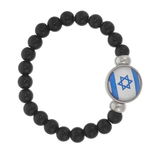 LIGIGWASH Patriotisches Israel Armband Perlenarmband Unisex Schmuck Schwarz Beaded Wrist Bracelet Vielseitig Kombinierbar Geschenkidee von LIGIGWASH