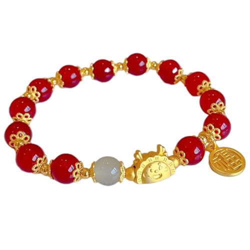 LIGIGWASH Perlen Armband Damen Rotes Drachen Jahr Schmuck Glücksarmband Feng Shui Geschenk für Frauen und Männer Bequemes Langlebiges Design für Alltag und Festtage von LIGIGWASH