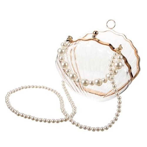 LIGIGWASH Perlentasche Damen Transparent Shell Handtasche mit Muschel design und Perlenkette Modische Umhängetasche für Partys Hochzeit Shopping Stilvolle Acryl Schultertasche von LIGIGWASH