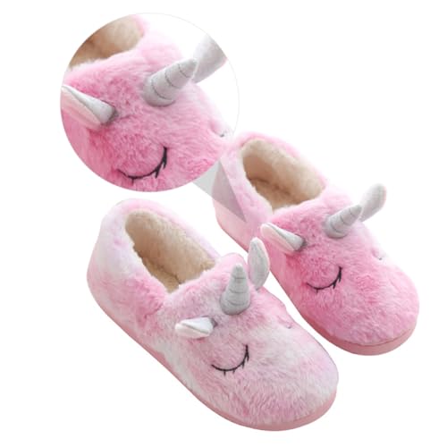 LIGIGWASH Plüsch Einhorn Hausschuhe Damen Mädchen Warm Gefüttert Rutschfest Hausschuhe für Zuhause Innenbereich Dicke Sohle Komfortable Home Shoes Herbst Winter Slipper von LIGIGWASH
