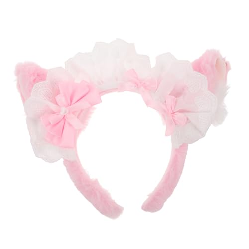 LIGIGWASH Plüsch Katzenohren Haarreif mit Schleife Elastisches Süßes Stirnband Vielseitiges Cosplay Accessoire für Frauen und Mädchen für Partys Fasching und Festliche Anlässe Rosa von LIGIGWASH