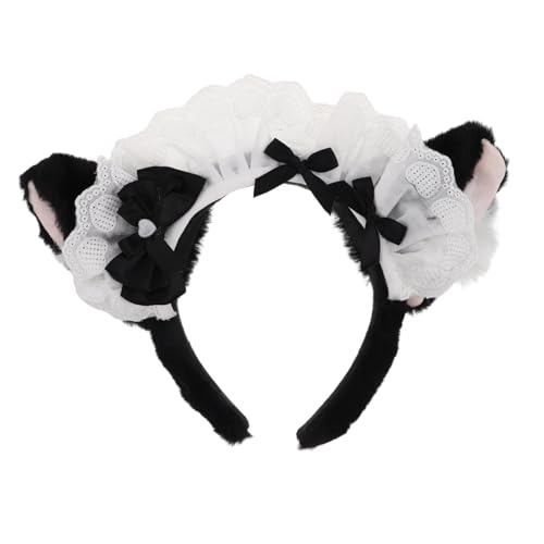 LIGIGWASH Plüsch Katzenohren Haarreif mit Schleife Weiches Stirnband für Frauen und Mädchen Kuscheliges Accessoire für Geburtstagsfeiern Cosplay Karneval und Partys Schwarzes Katzenohren von LIGIGWASH