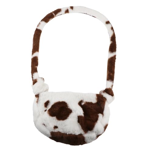 LIGIGWASH Plüsch Schultertasche Damen Sanft und Stylisch Kleine Quadratische Umhängetasche für Alltag und Büro Gemütliche Crossbody Bag mit Flauschigem Material in Braun milchkuh muster von LIGIGWASH