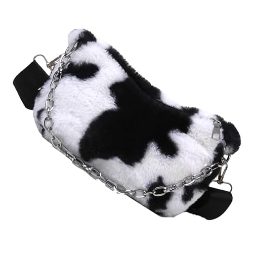LIGIGWASH Plüsch Umhängetasche Damen Kuhmuster Modische Schultertasche mit Breitem Träger Vielseitig Tragbar als Crossbody Weiches Material Kleine Praktische Tasche für Alltag und Freizeit von LIGIGWASH