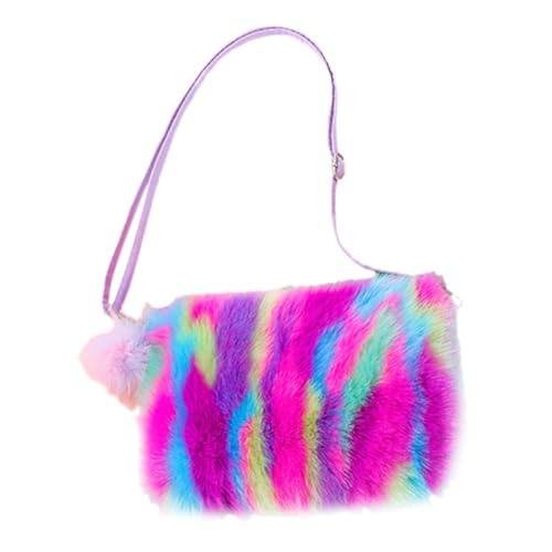 LIGIGWASH Plüsch Umhängetasche für Kleine Mädchen Süßes Design Tragbare Schultertasche für Snacks und Handy für Kindergarten und Freizeit Bunte Regenbogenfarben von LIGIGWASH