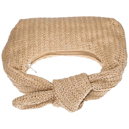 LIGIGWASH Polyester Handtasche Damen Sommer Clutch mit Schleife Geflochtene Umhängetasche für Urlaub Party Strand und Alltag Leichte Woven Storage Bag in Apricot von LIGIGWASH