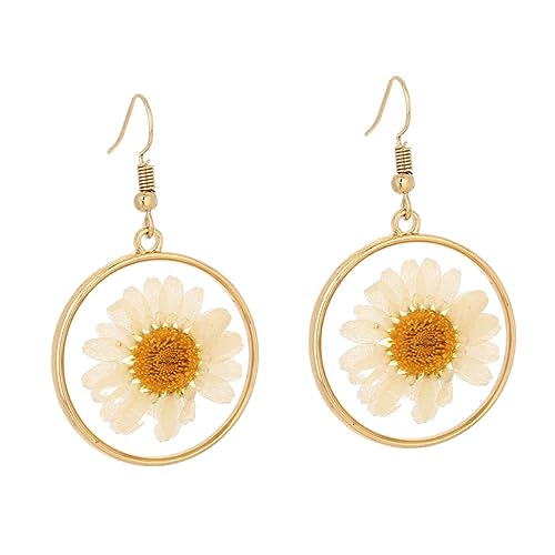 LIGIGWASH Pressed Flower Ohrringe Damen Runde Getrocknete Sonnenblumen Ohrhänger Handarbeit Leichtes Farbintensives Blumen Schmuckstück für Alltag Partys Geschenke von LIGIGWASH
