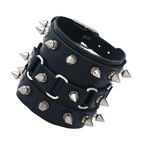 LIGIGWASH Armband Für Männer Mit Nieten Und Spikes Punk Stil Herrenarmband Aus Rindsleder Gothic Bracelet Mit Niete Für Alltag Und Festlichkeiten von LIGIGWASH