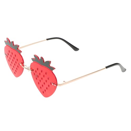LIGIGWASH Randlose Damen Sonnenbrille mit Erdbeer Design Trendige Leichte Brille mit Rutschfesten Silikon Nasenpads für Sommerreisen Strand und Party Einheitsgröße Modisches Accessoire von LIGIGWASH