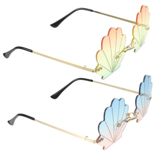 LIGIGWASH Randlose Muschel Sonnenbrille Damen Herren Lustige Party Eyewear Stabile Pc Material Modisch Teiliges Goldener Rahmen mit Pinken und Grünen Gläsern Einzigartiges Design für von LIGIGWASH