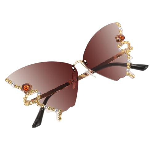 LIGIGWASH Randlose Schmetterlings Sonnenbrille Damen mit Strasssteinen Partybrille für Strand Outdoor Vielseitige Unregelmäßige Brille für Festivals und Sommerurlaub von LIGIGWASH
