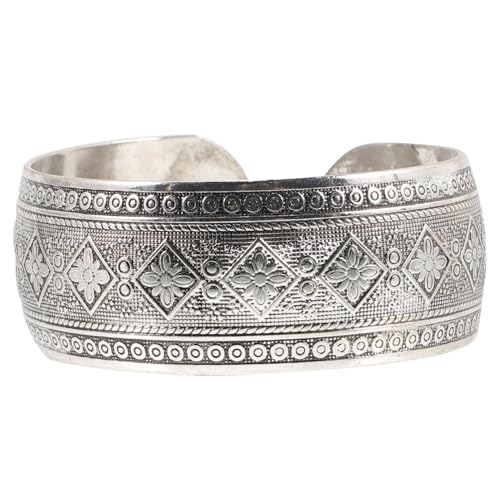 LIGIGWASH Retro Armreif Damen Offen Verstellbar Geschnitzt Breiter Schmuck Armreif Vintage Stil Statement Armband Frauen Wrist Chain Langlebig Modisch von LIGIGWASH