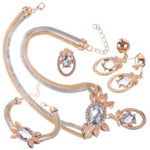 LIGIGWASH Rhinestone Schmuck Set Damen mit Halskette Ohrringen Brosche und Armband Modisches Brautschmuck Set für Hochzeit Langlebiges Metall mit Funkelnden Strasssteinen Vielseitige von LIGIGWASH