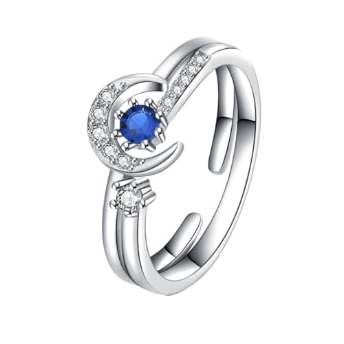 LIGIGWASH Romantischer Finger Ring Silber Verstellbarer Star Moon Ring für Damen für Geburtstage und Besondere Anlässe von LIGIGWASH