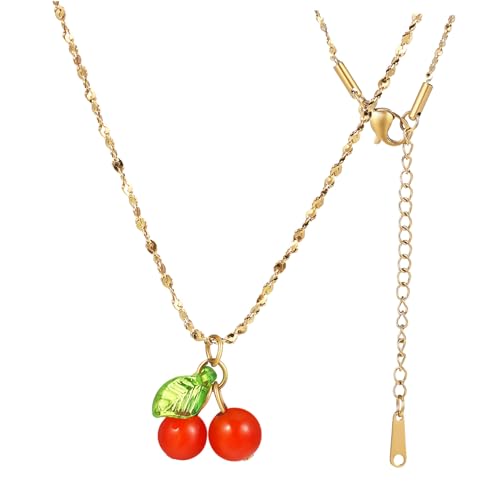 LIGIGWASH Rote Anhänger Halskette Damen Titanium Kette Kräftig Kratzfest Leicht Elegant Schlüsselbein Schmuck Alltag Besonderer Anlass von LIGIGWASH