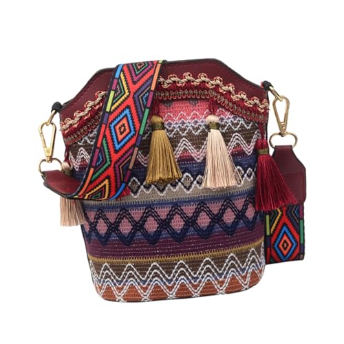 LIGIGWASH Rote Bohemia Bucket Bag für Damen Gewebte Schultertasche mit Quasten Modische Crossbody Umhängetasche Vielseitig Nutzbar für Alltag Shopping und Party von LIGIGWASH
