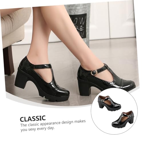 LIGIGWASH Runde Damen High Heels mit Wasserdichtem Plateauabsatz Bequeme Chunky Heels für Alltag und Arbeit Eleganter Schwarzer Damenschuh in Modisch und rutschfest von LIGIGWASH
