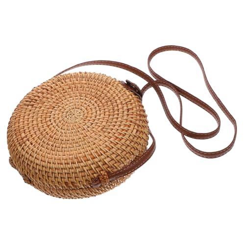 LIGIGWASH Runde Strohtasche Damen Handgewebte Umhängetasche mit Lederverschluss Leichte Strandtasche und Alltagstasche Nachhaltige Geflochtene Handtasche für Sommer und Outdoor von LIGIGWASH