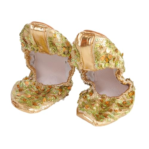 LIGIGWASH Rutsch Latin Tanzschuhe aus Robustem Material mit Glitzer Rundplatte Goldfarben für Ballett Bauchtanz und Tanzübungen Elastisch und Schmerzreduzierend von LIGIGWASH