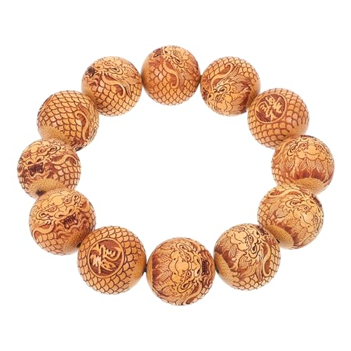 LIGIGWASH Sandelholz Perlenarmband Handgeschnitzt mit Drachenmuster Unisex Holzarmband für Männer und Frauen Spirituelles Schmuckstück für Meditation und Alltag Elastisch und Angenehm zu von LIGIGWASH