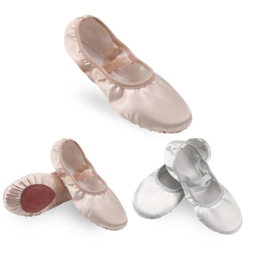 LIGIGWASH Satin Ballettschuhe Damen Leichte Tanzschläppchen mit Elastischem Riemen Halbe Sohle für Beweglichkeit Atmungsaktiv und für Anfänger und Profis von LIGIGWASH