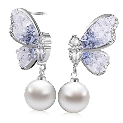 LIGIGWASH Schmetterlings Ohrringe mit Perltropfen Leichte Hängende Damenohrringe Langlebig und Komfortabel Verarbeitung Vielseitig für Alltag Party Geburtstag Geeignet von LIGIGWASH