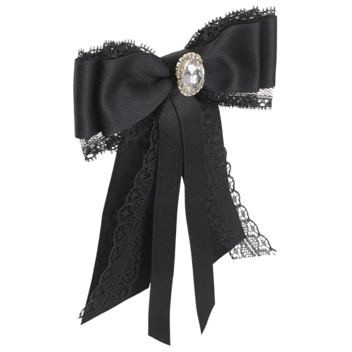 LIGIGWASH Schwarze Spitzen Brosche mit Großer Schleife und Strassbesatz Modische Anstecknadel für Damen Eleganter Kragen Pin Leichter und Langlebiger Modeschmuck für Hemd Kleid von LIGIGWASH
