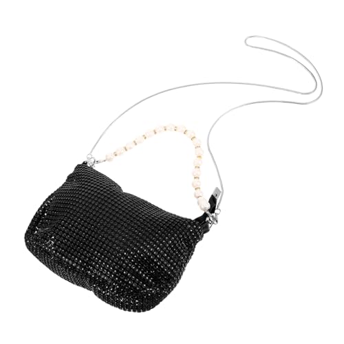 LIGIGWASH Schwarze Umhängetasche Damen mit Perlenkette Kleine Handtasche Casual Leichter Crossbody Bag mit Reißverschluss Modisch und Praktisch für Alltag und von LIGIGWASH