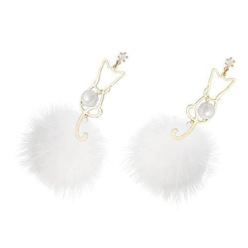 LIGIGWASH Silber Katzen Ohrhänger mit Weißem Damen Ohrringe zum Herbst Baumelnde Katzenohrringe für Frauen und Mädchen Modischer Schmuck für Alltag und Party von LIGIGWASH