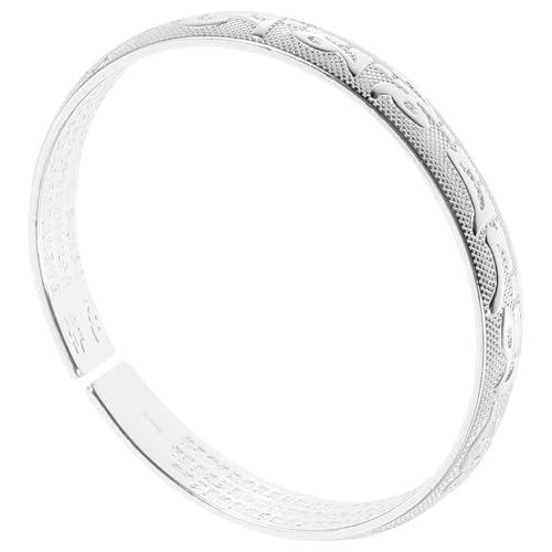 LIGIGWASH Silberbeschichteter Verstellbarer Armreif mit Buddhistischer Gravur Leichter Unisex Schmuck Breit Klassisches Design für Alltag und Besondere Anlässe Geschenkidee für Frauen und von LIGIGWASH