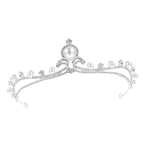 LIGIGWASH Silberne Braut Tiara mit Perlen und Kristallsteinen Elegante Hochzeit Haarschmuck Langlebige Strasskrone für Brautjungfern Festliche Anlässe und Fotoshootings von LIGIGWASH