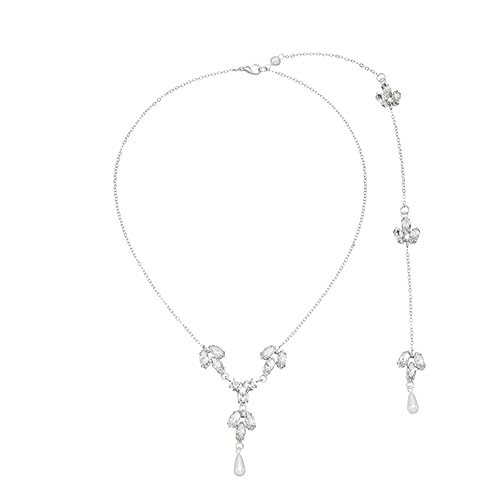 LIGIGWASH Silberne Damen Halskette mit Einfachem Kristallanhänger Back Chain Hochzeitsschmuck Verarbeitung Modisches Accessoire für Braut und Festliche Anlässe von LIGIGWASH