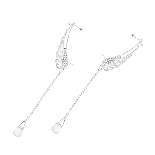 LIGIGWASH Silberne Engelsflügel Ohrclips mit Funkelnden Strasssteinen Modische Ketten ohrringe für Damen Hautfreundlich Angenehm Vielseitig Tragbar für Festliche Anlässe und Alltag von LIGIGWASH