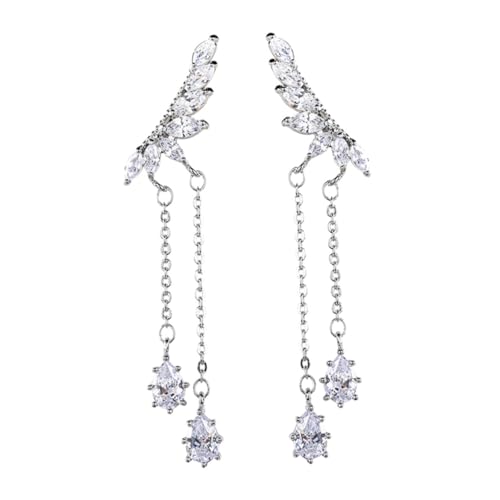 LIGIGWASH Silberne Tropfenohrringe mit Flügel Design und Funkelnden Strasssteinen Lange Ohrhänger für Damen für Hochzeit Party Alltag und Besondere Anlässe von LIGIGWASH