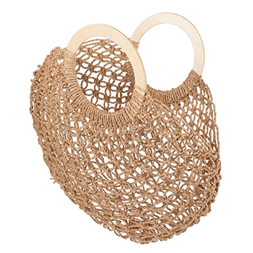 LIGIGWASH Sommer Damen Strohtasche Strandtasche Handgewebt Leicht Holzgriff Rundes Design Mode Strand Shopper Urlaubstasche für Frauen von LIGIGWASH