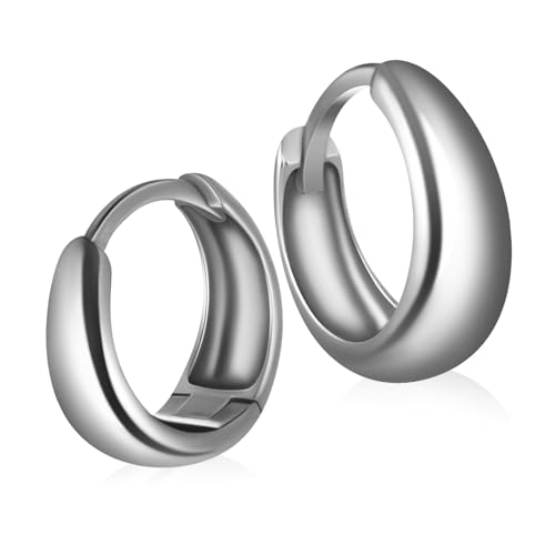 LIGIGWASH Sterling Silber Creolen Chunky Huggie Ohrringe für Damen Platinfarbene Runde Ohrstecker Zeitloses Design Komfortabler Sitz Vielseitiger Schmuck für Alltag und Events von LIGIGWASH